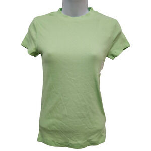 NWT Womens T Shirt Slim Fit Short Sleeve Ribbed Lime Green Y2K Revival Casual